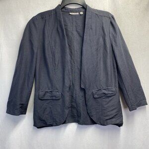 HALOGEN Linen 3/4 Sleeve Open Front Blazer Women Small Charcoal Front Pockets